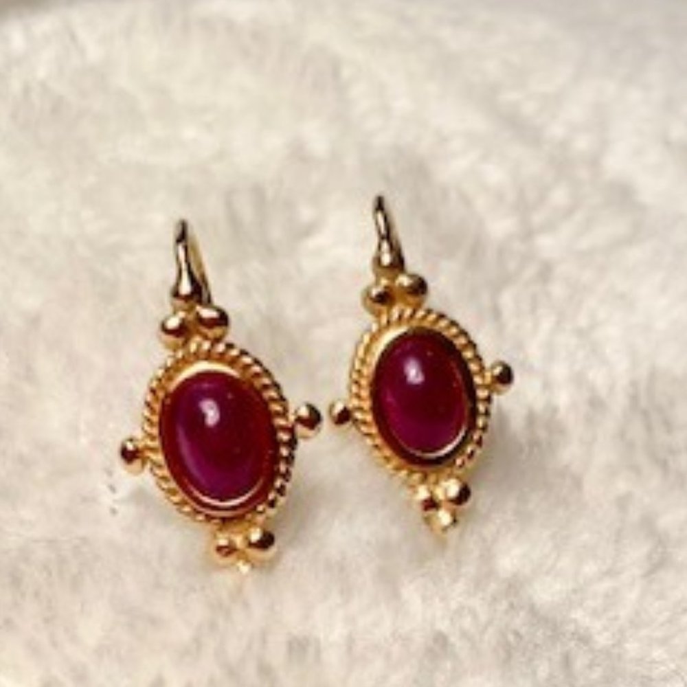 Pierced Red Coral 14K Gold Earnings